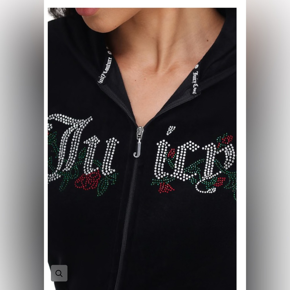 NWOT JUICY ROSES BLING COTTON VELOUR HOODIE in licorice size L - Picture 4 of 7